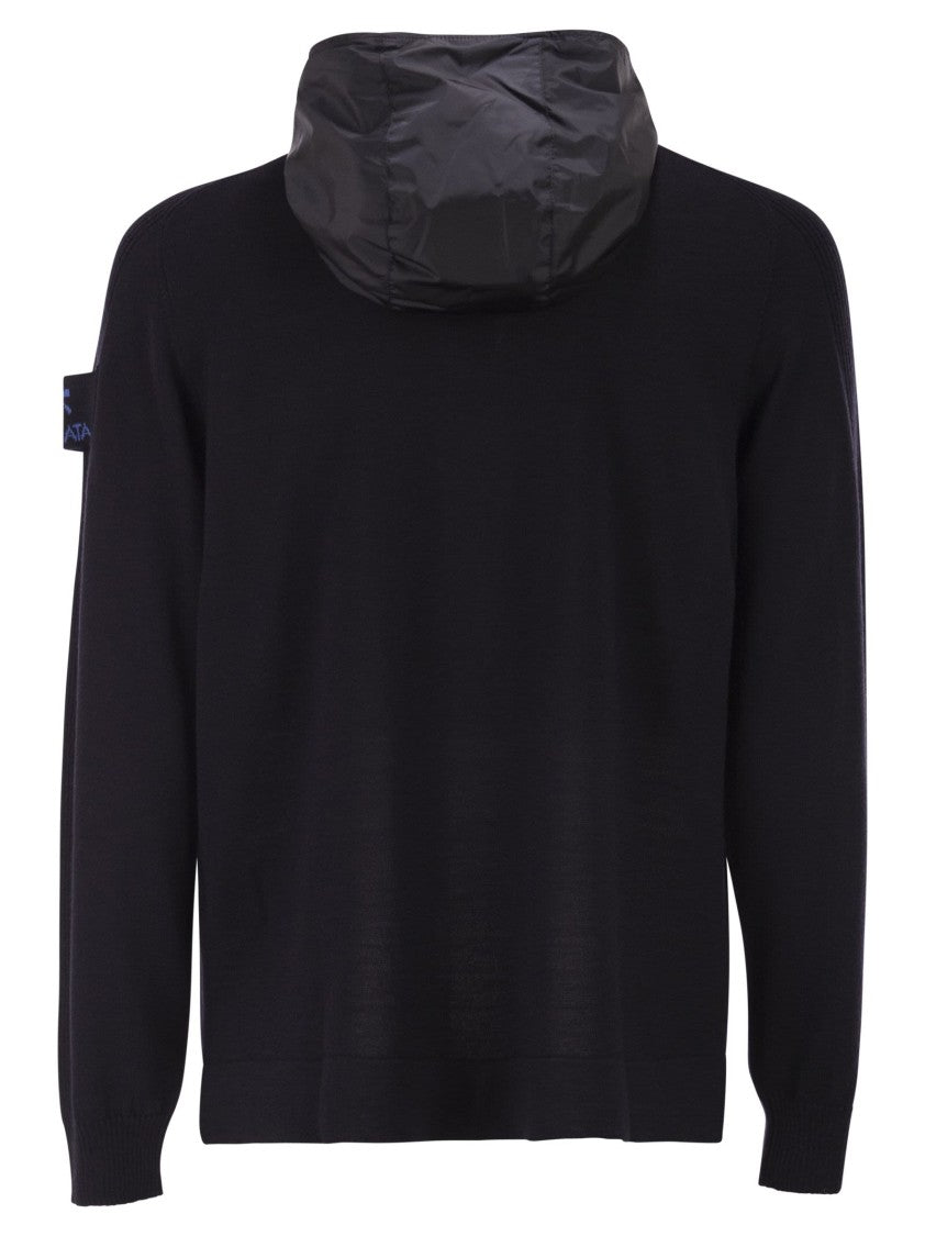 Premiata Wool Cardigan With Nylon Hood