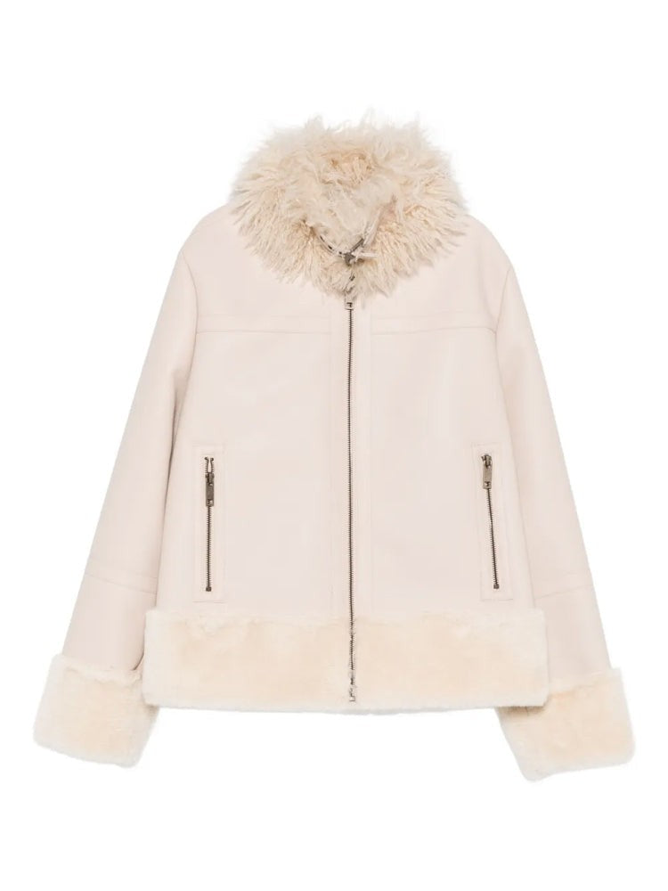Twin-Set Plush Beige Jacket With Fluffy Fur Accents
