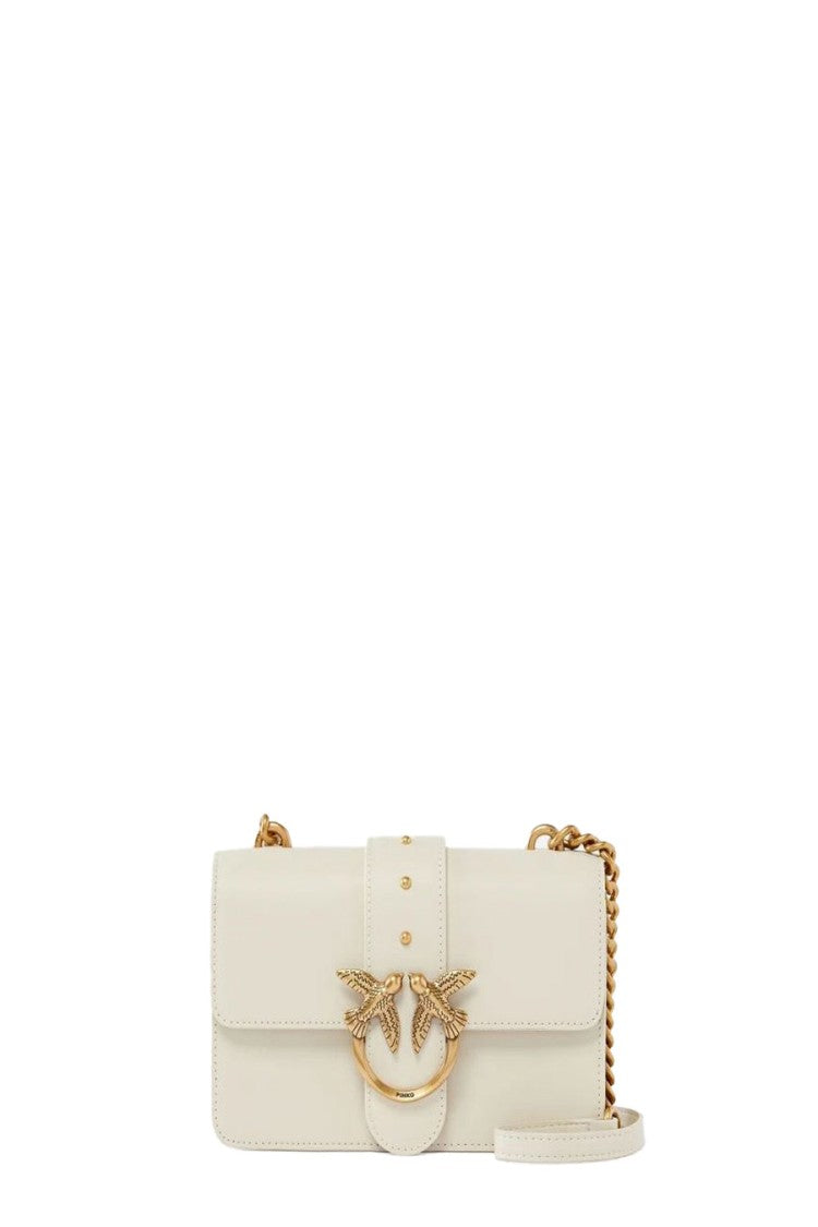 Pinko White Leather Shoulder Bag With Distinctive Gold Clasp