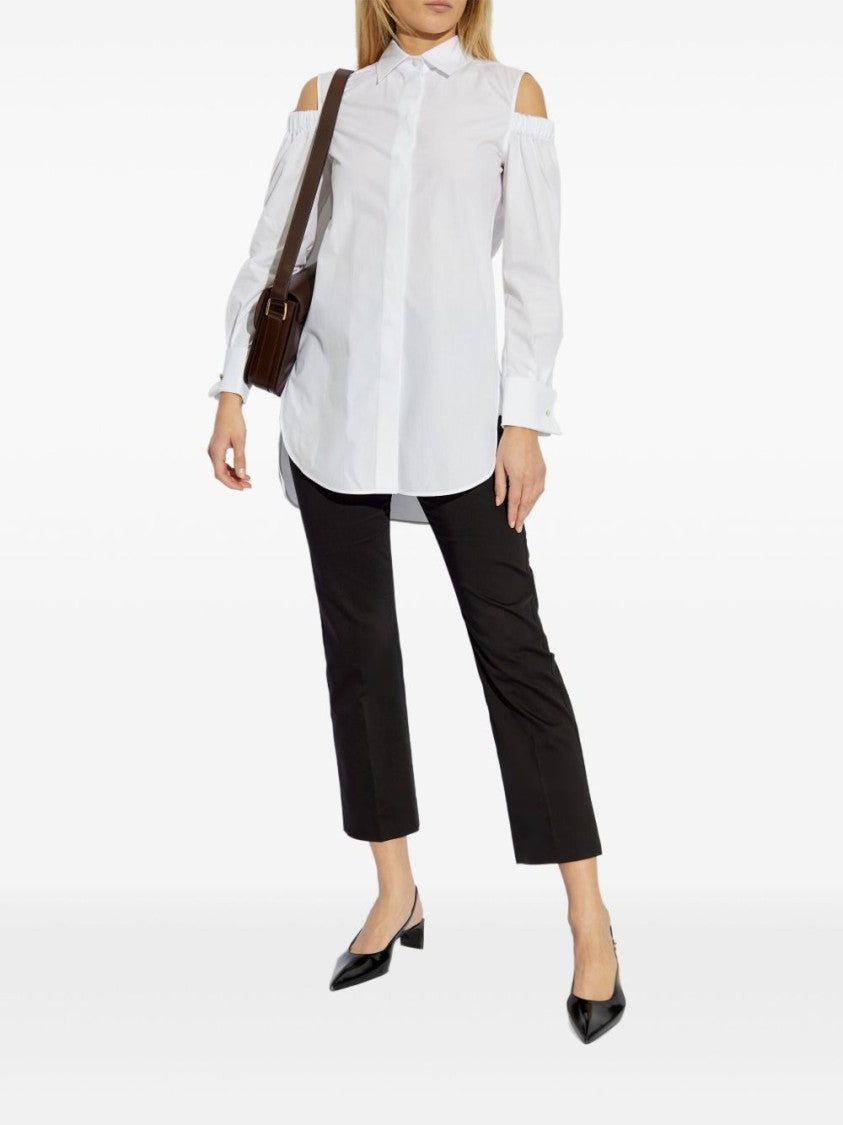 Max Mara Cold-Shoulder White Shirt With Gathered Sleeves