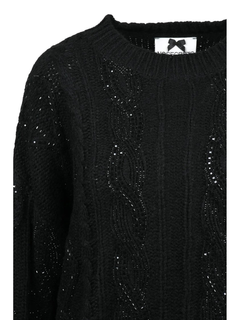 No Secrets Black Cable Knit Sequined Sweater