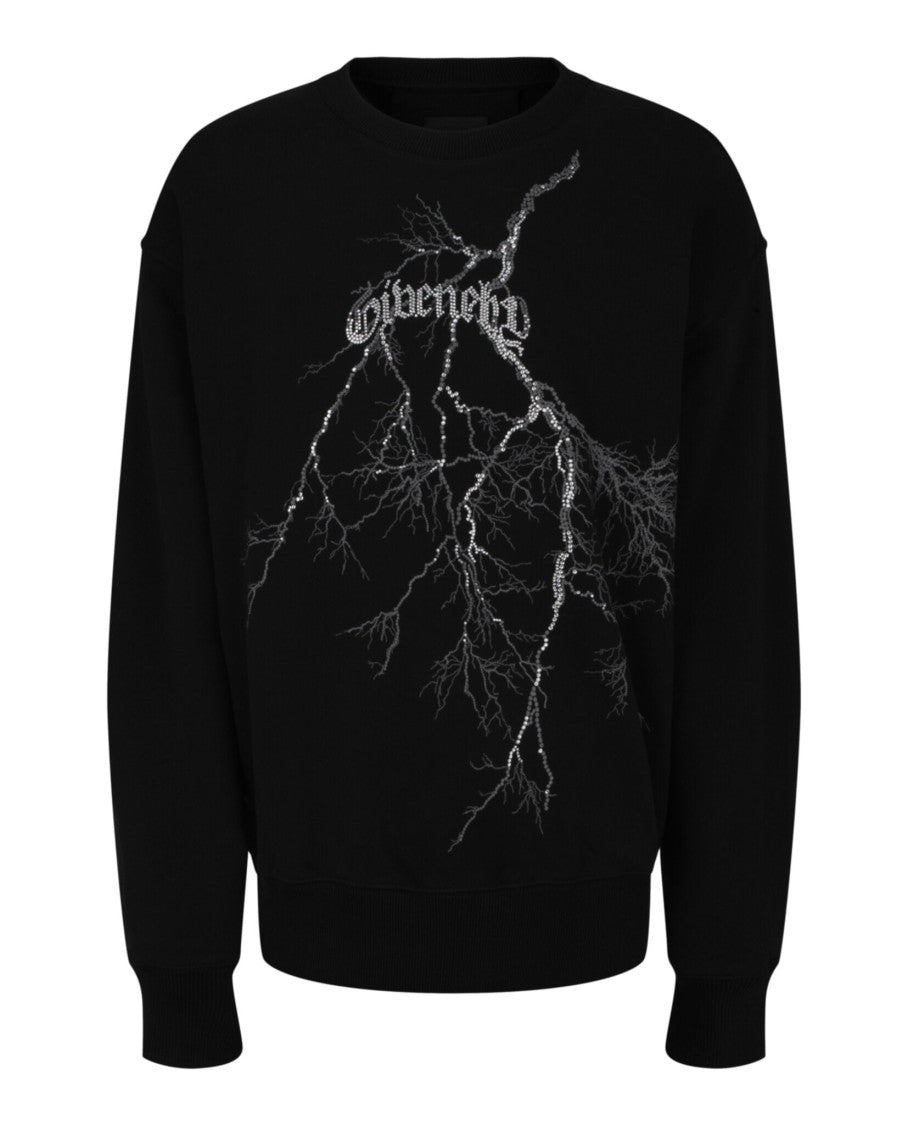 Givenchy Lightning Bolt Graphic Crewneck Sweatshirt With Crystal Embellishments