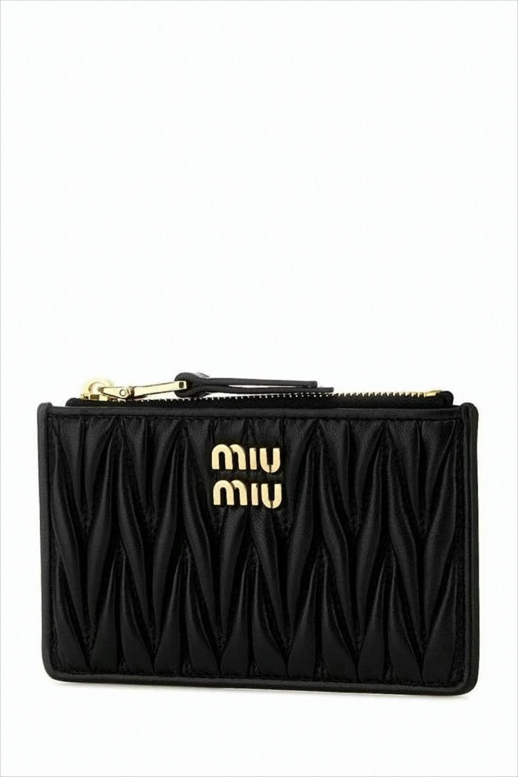 Miu Miu Quilted Lambskin Leather Wallet With Gold-Tone Accents