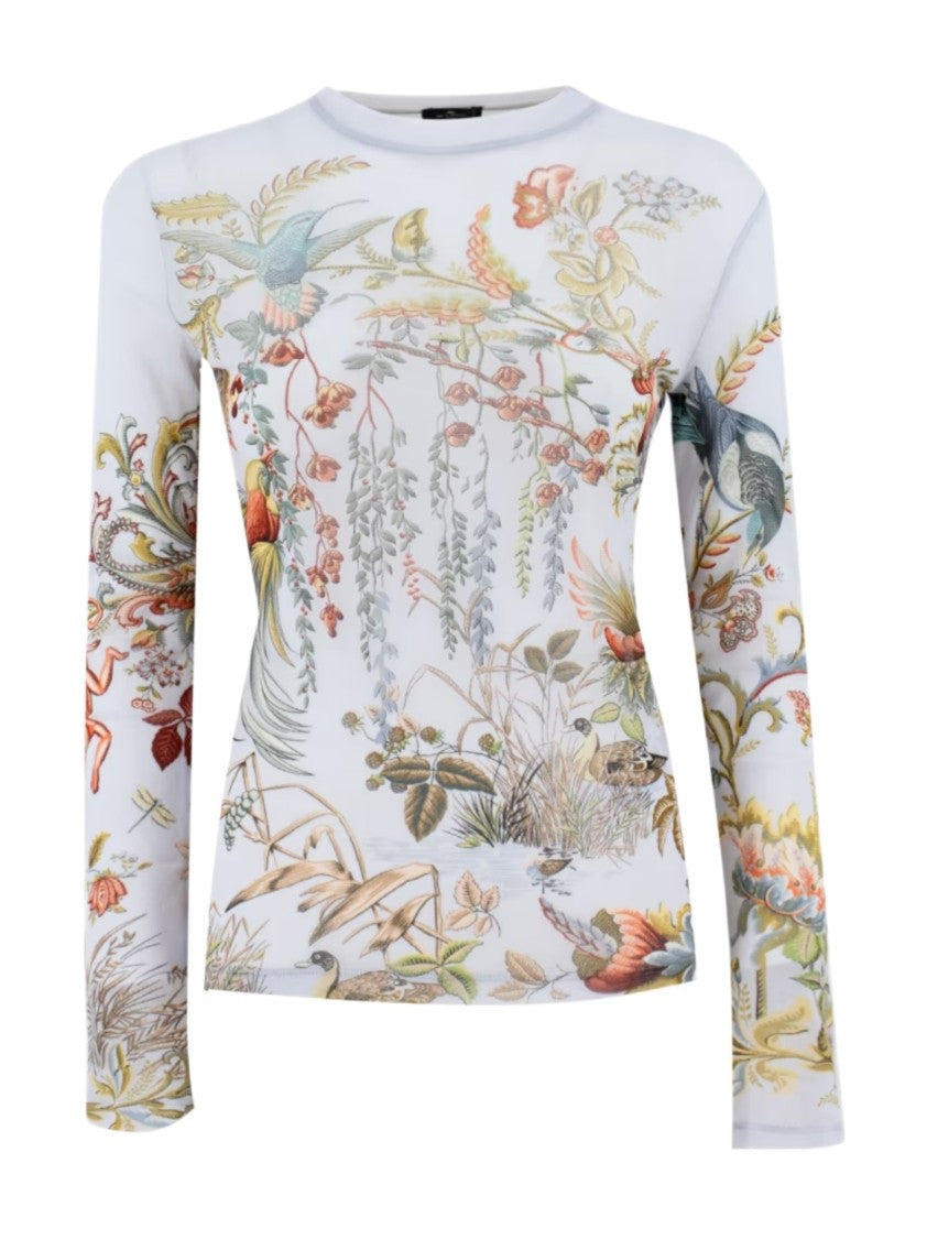 Etro Flora Fauna Printed Tulle Top