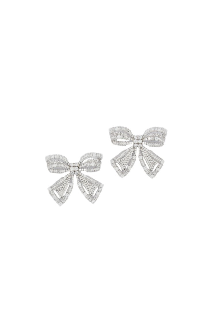 Self-Portrait Silver Crystal Bow Icon Earrings