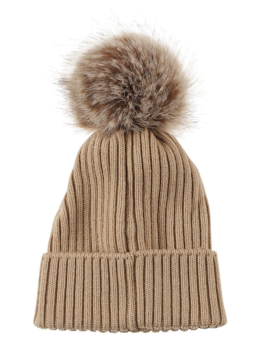 Moncler Kids Pom-Pom Ribbed Knit Beanie Hat