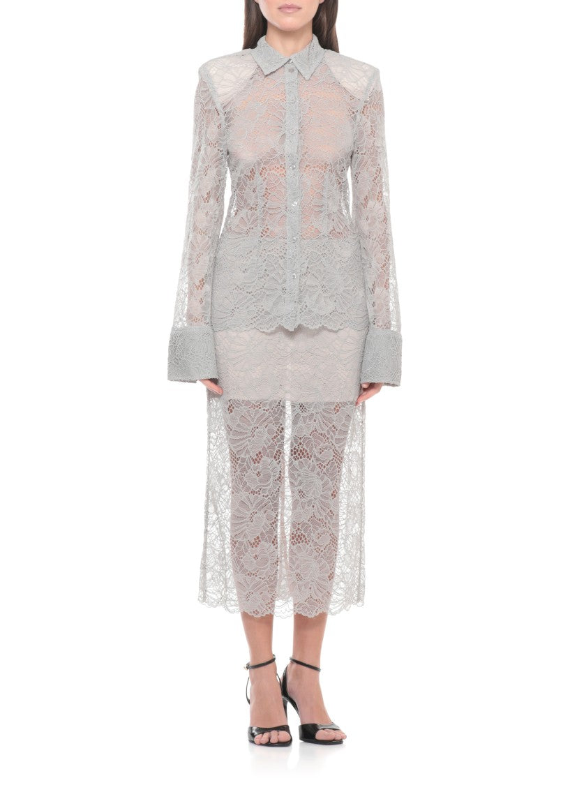 Rotate Grey Flower Mesh Lace Shirt