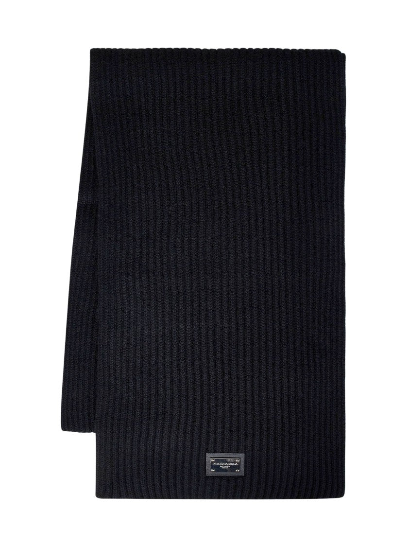 Dolce & Gabbana Ribbed Black Wool-Cashmere Blend Scarf