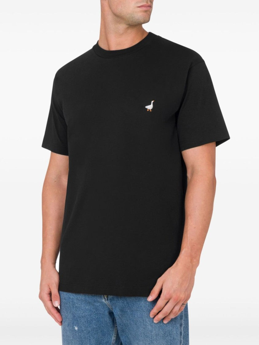 Moschino Black Embroidered Duck Cotton Jersey T-Shirt