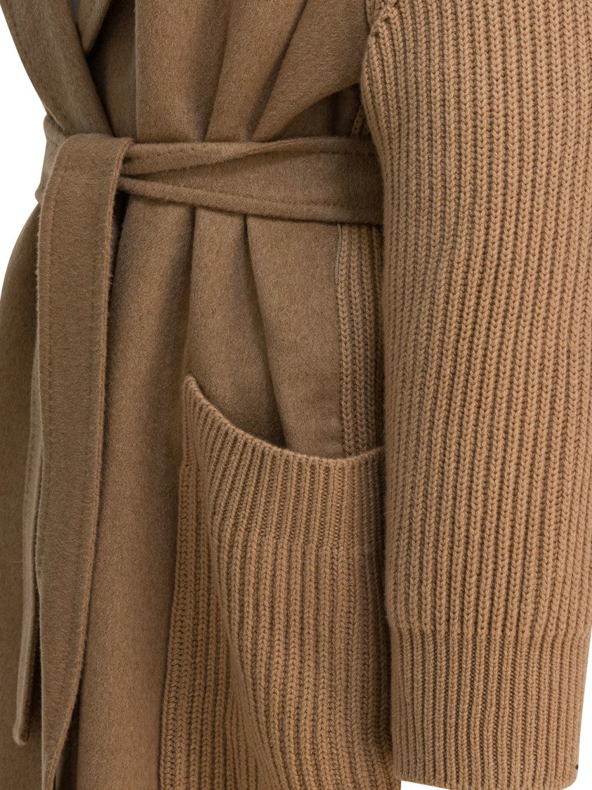 Max Mara Camel Tone Long Coat With Belted Waist