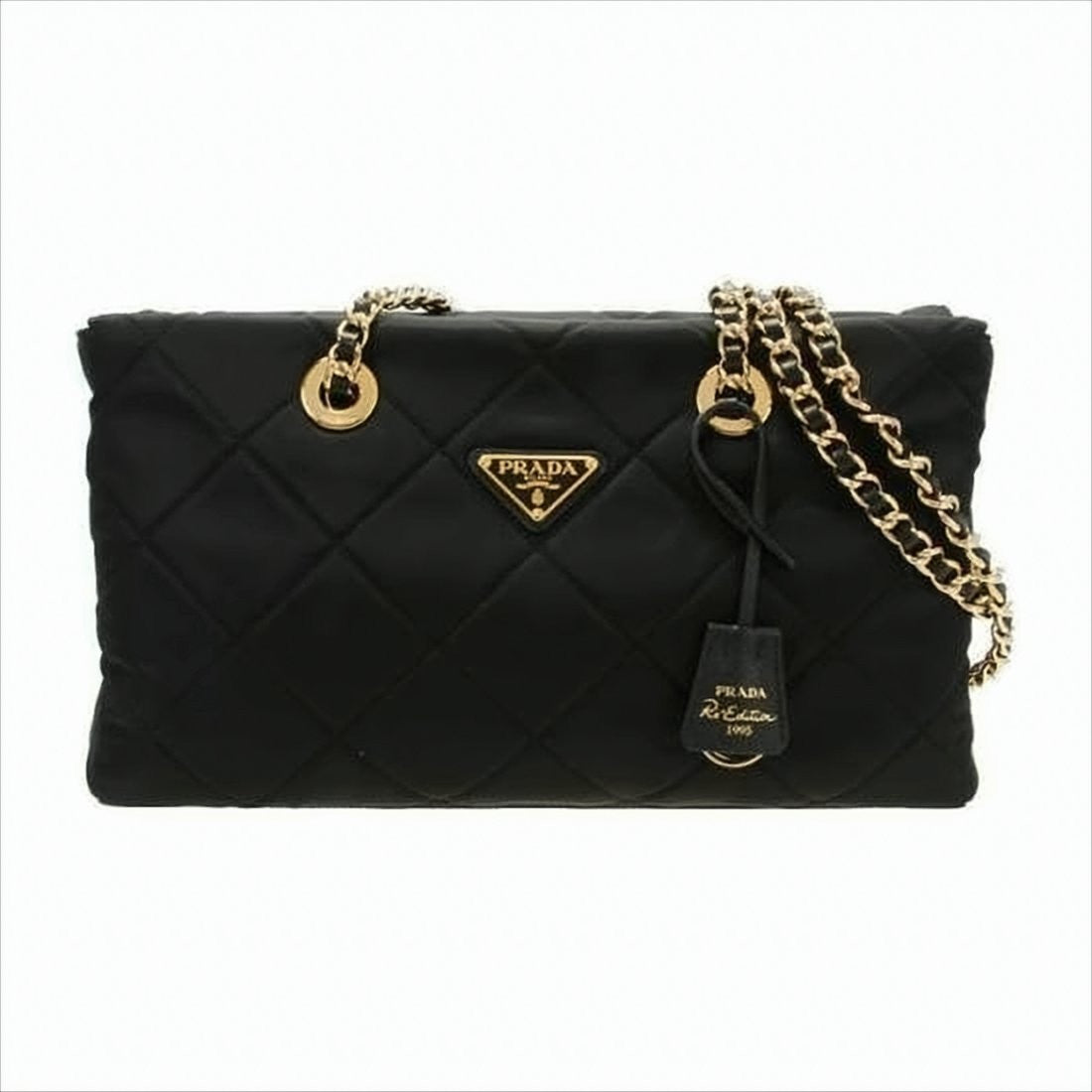 Prada Quilted Black Recycled Polyamide Shoulder Bag With Chain Strap