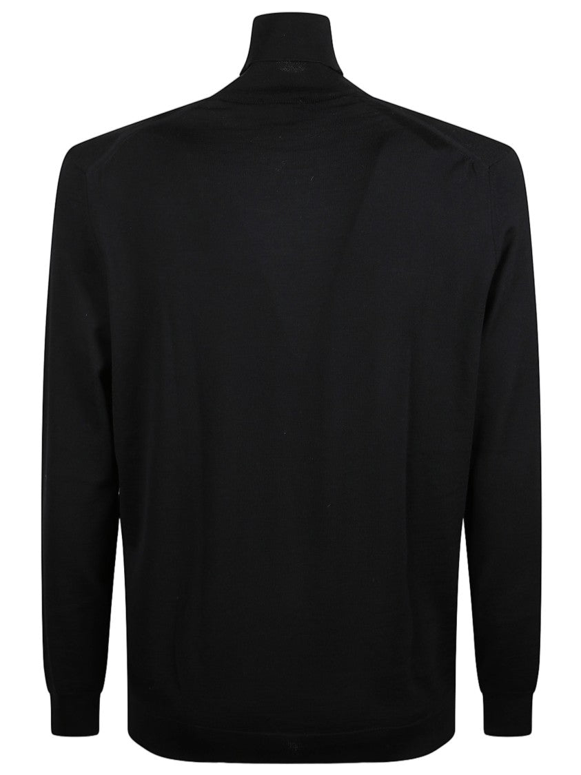 Drumohr Black Fitted Ribbed Turtleneck Sweater