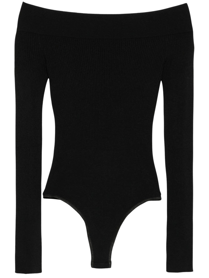 Alaïa Ribbed Texture Off-Shoulder Body Sculpting Top