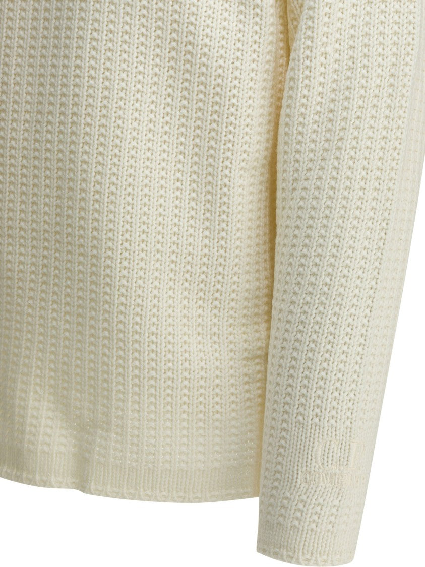 C.P. Company Textured Ribbed Knit Sweater With Classic Crew Neckline