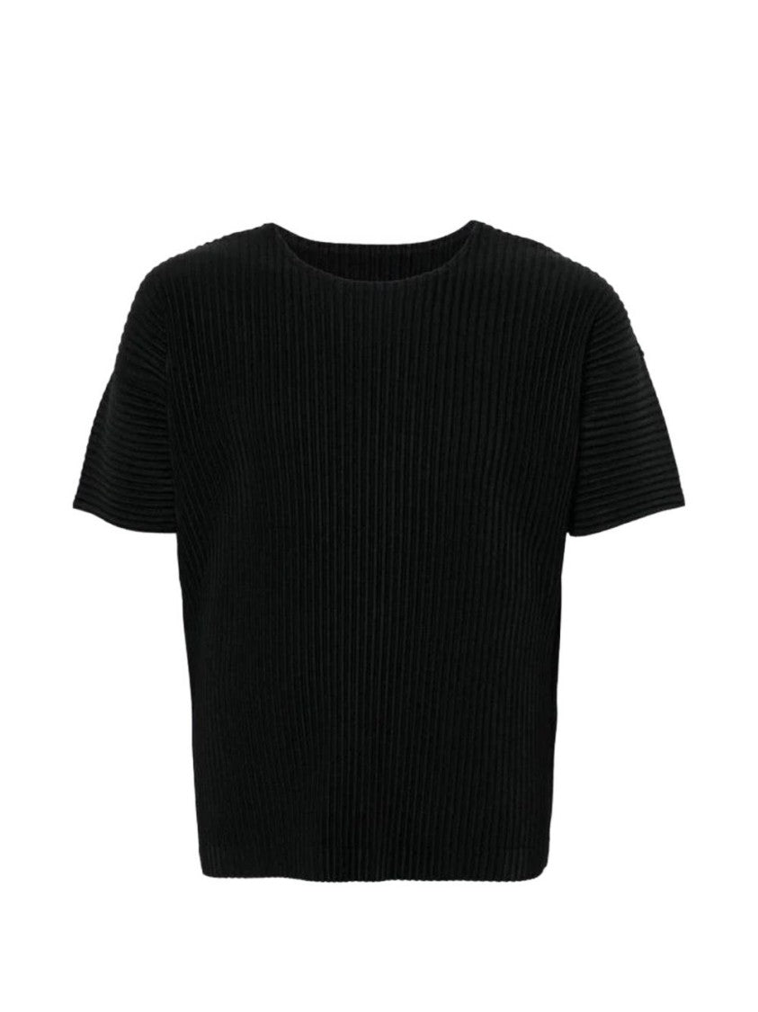 Homme Plissé Issey Miyake Black Cropped Ribbed Cotton T-Shirt