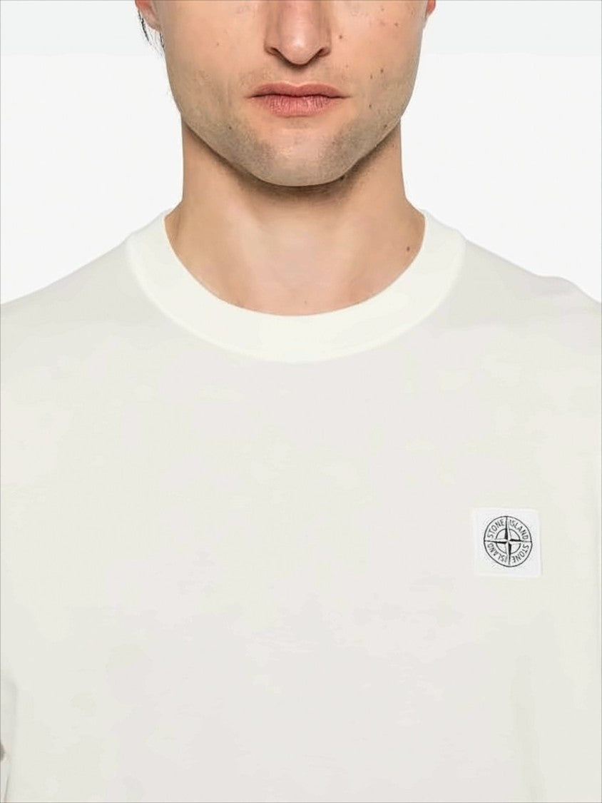 Stone Island White Cotton Short-Sleeve T-Shirt With Logo Patch