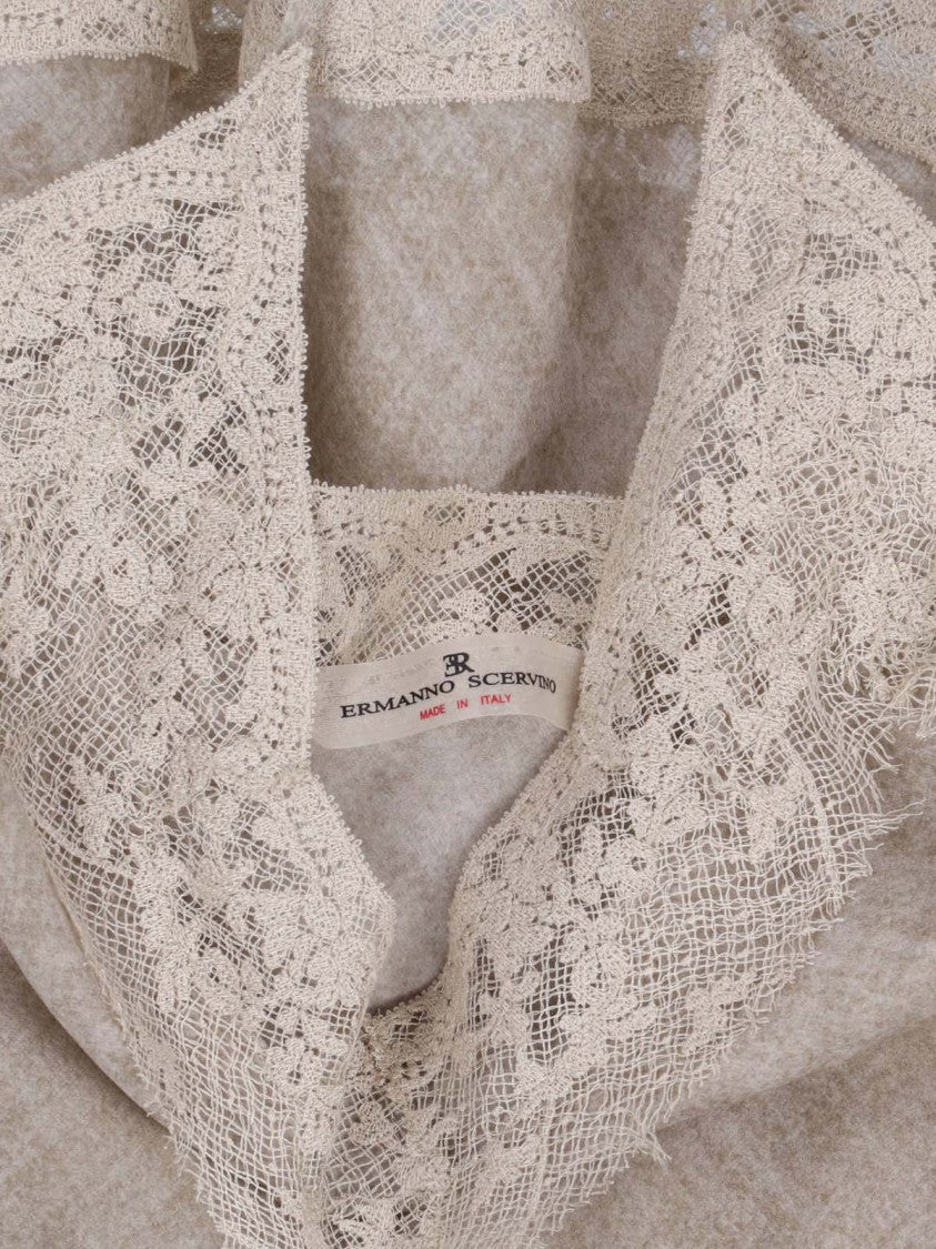 Ermanno Scervino Beige Lace-Trim Silk Tank Top