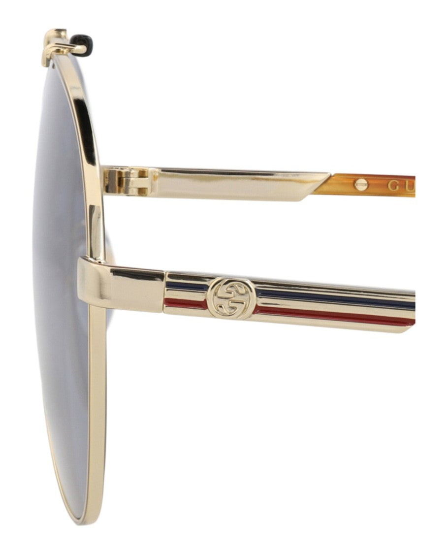 Gucci Aviator-Frame Metal Sunglasses With Blue-Tinted Lenses