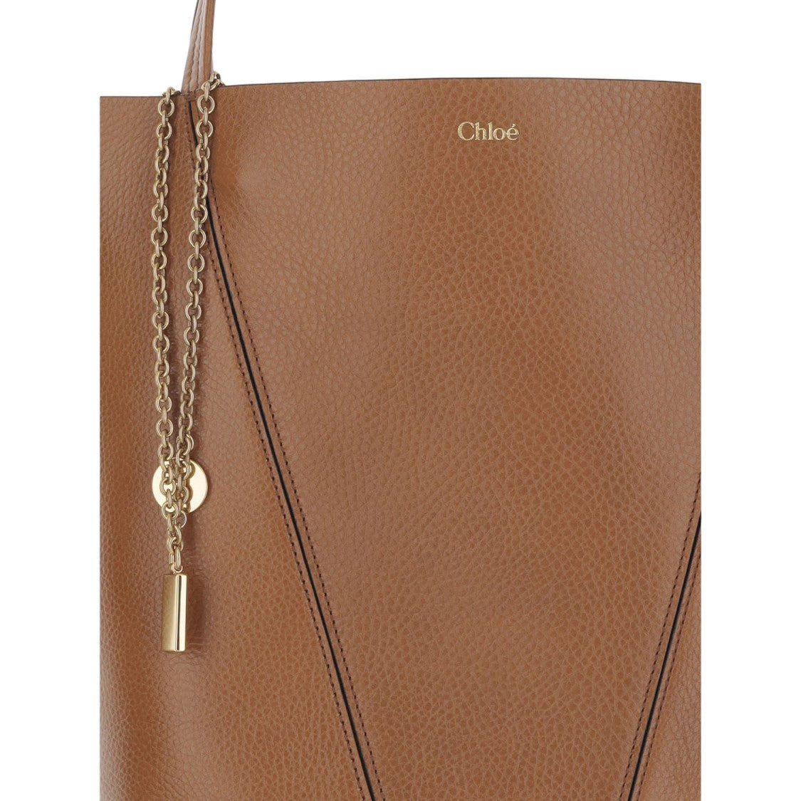 Chloé Structured Maroon Leather Spin Tote Bag