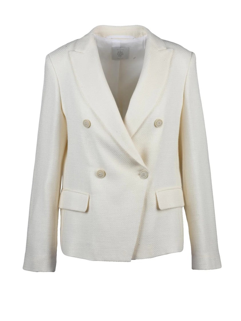Eleventy White Double-Breasted Wool Cotton Silk Jacket