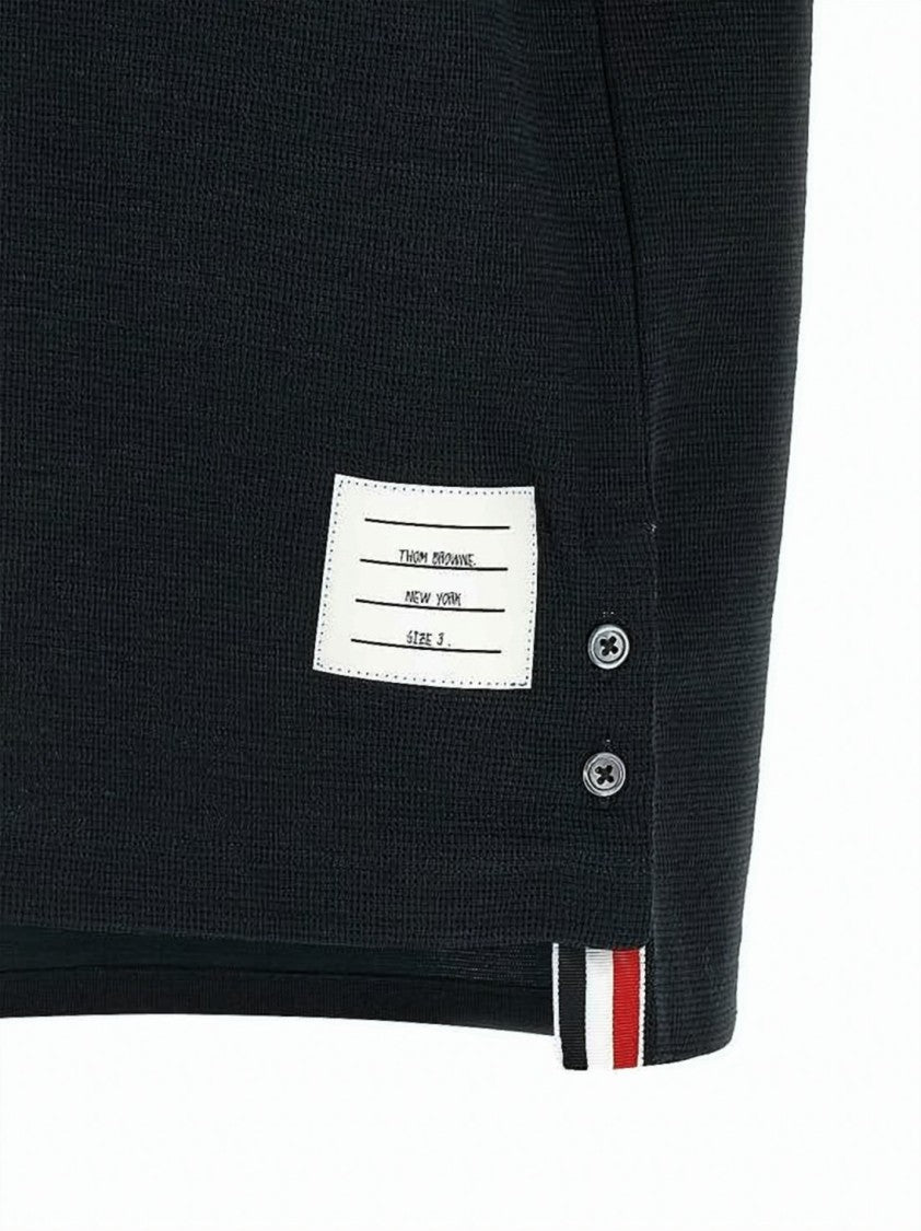 Thom Browne Textured Black Polo T-Shirt With Striped Accents