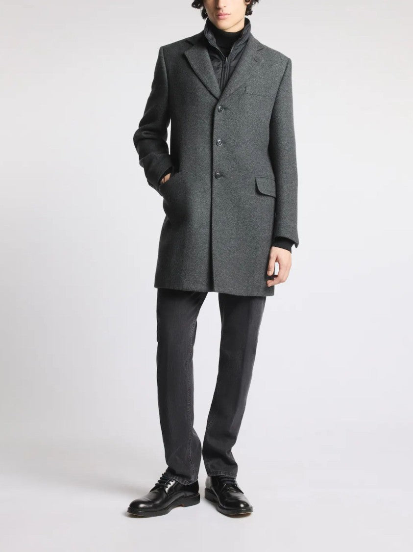 Fay Herringbone Notched-Lapel Double Coat