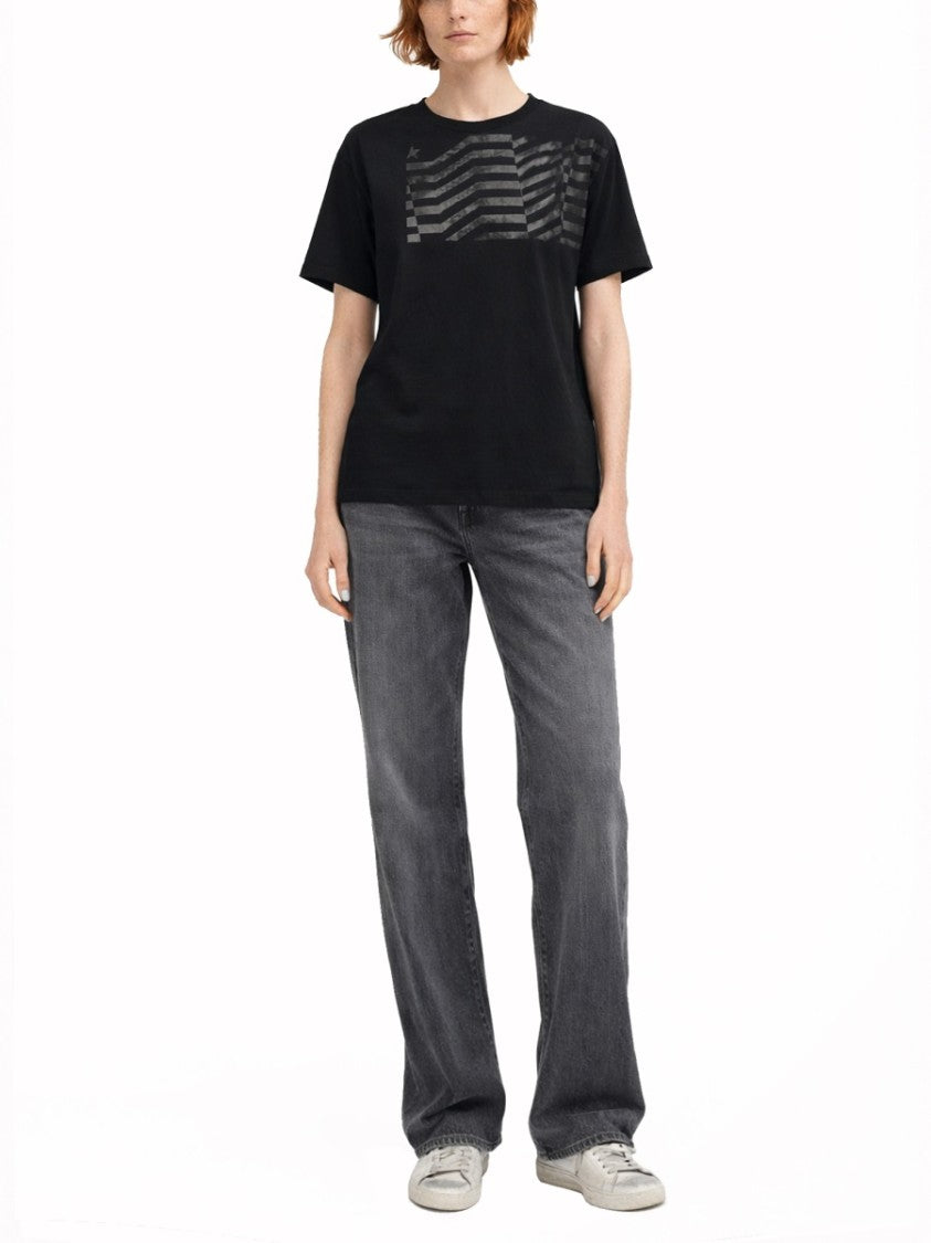 Golden Goose Tonal Glossy Flag Print Cotton T-Shirt
