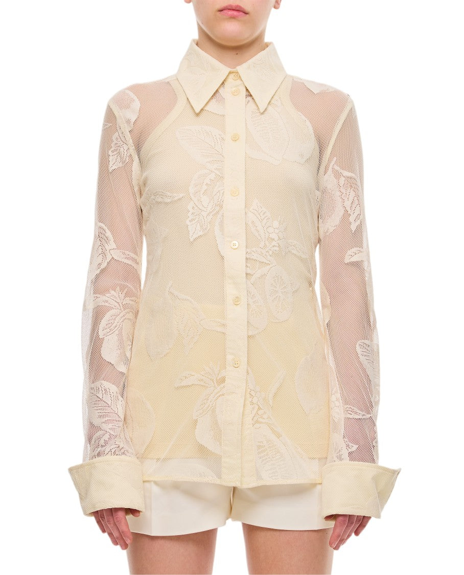 Sportmax Lace Detail White Shirt With Pointed Collar And Buttoned Cuffs