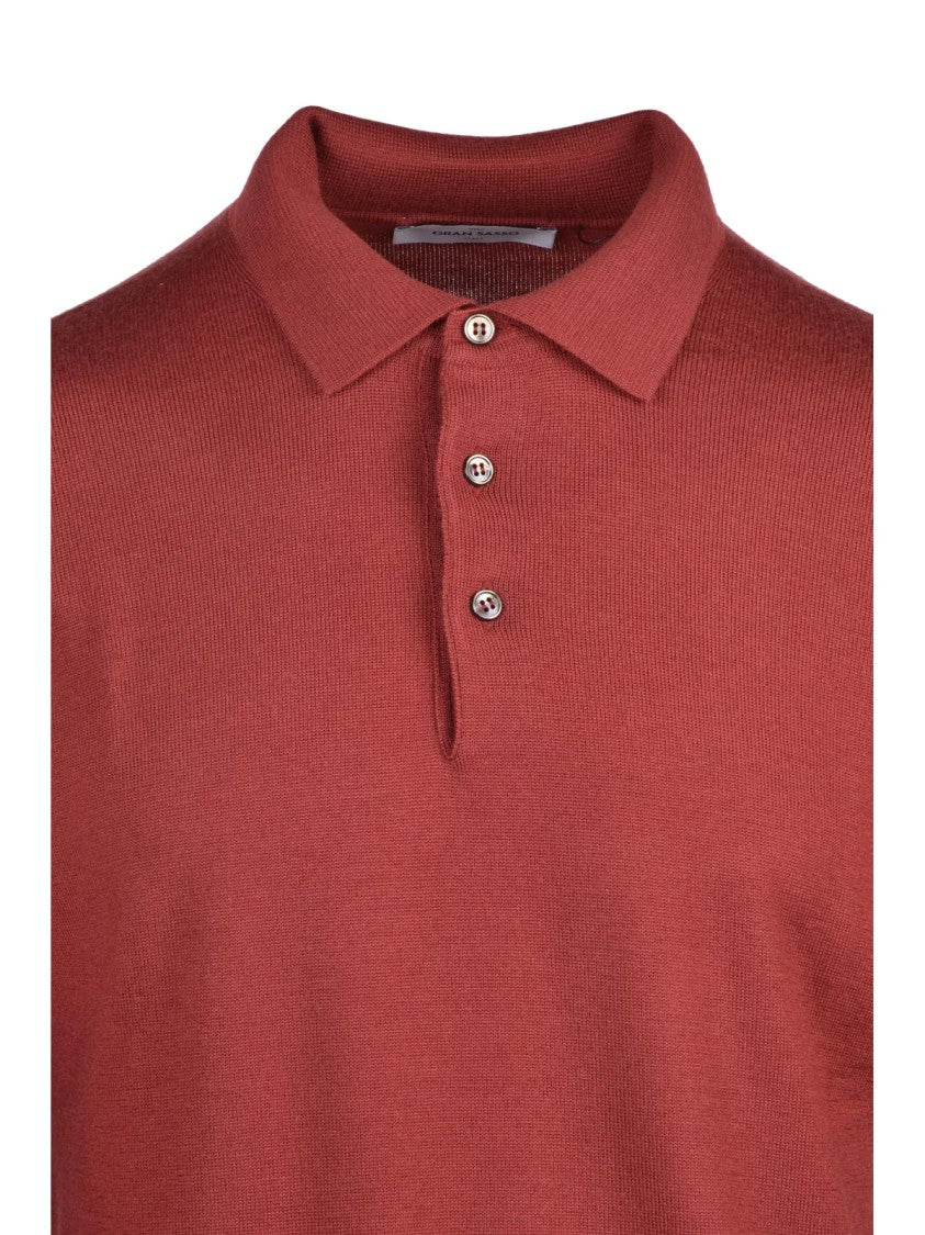 Gran Sasso Virgin Wool Polo Knit Sweater With Classic Collar And Three-Button Placket