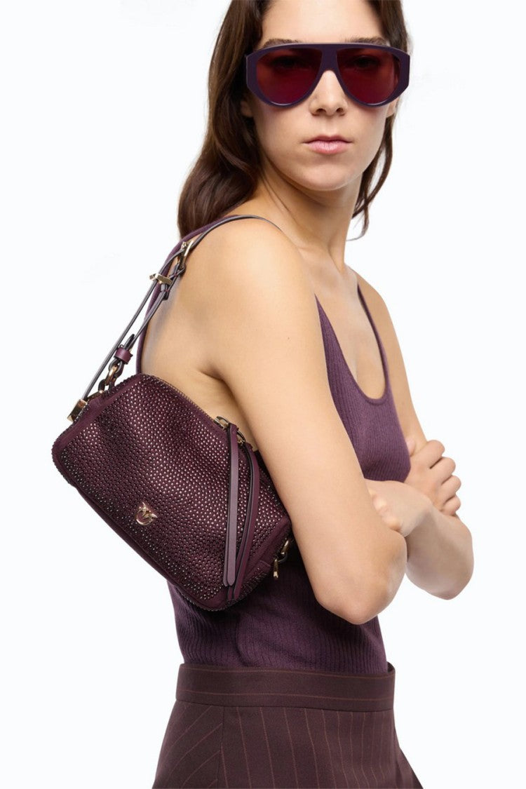 Pinko Burgundy Embellished Shoulder Bag