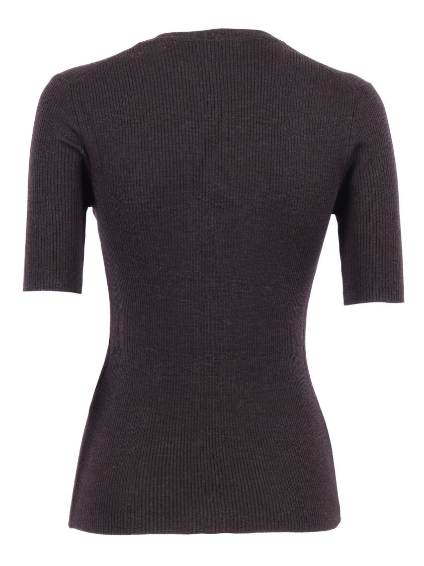 P.A.R.O.S.H. Fitted Short-Sleeved Wool Top With Ribbed Texture