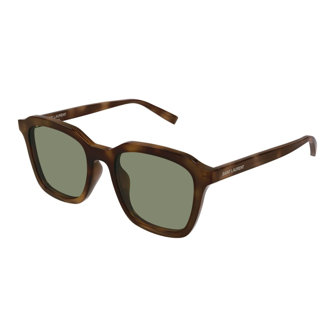 Saint Laurent Square Frame Sunglasses With Tortoiseshell Pattern And Muted Green Lenses