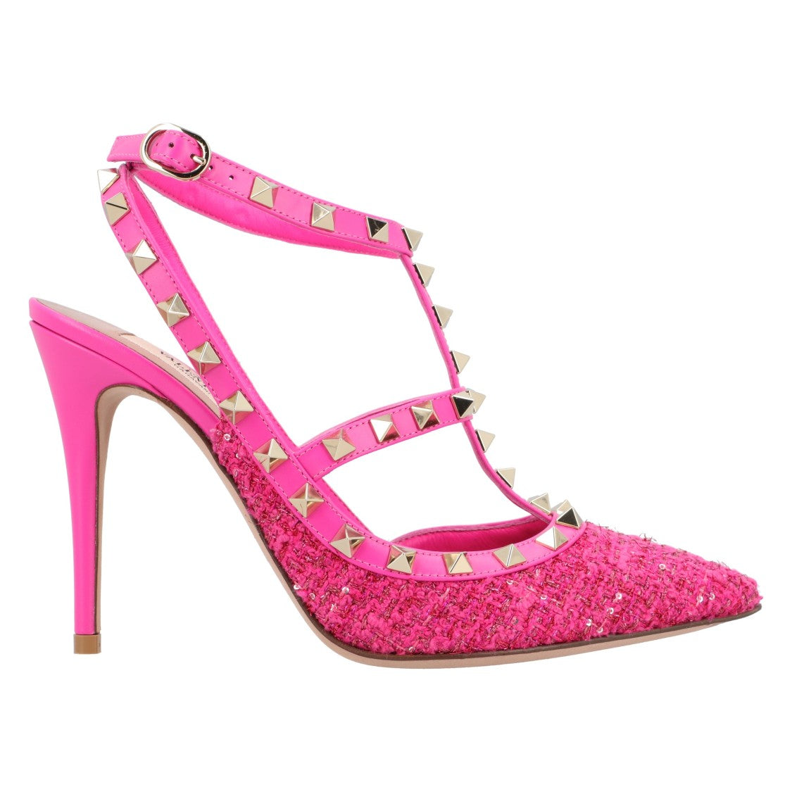 Valentino Caged 100 Tweed & Leather Pump Pink