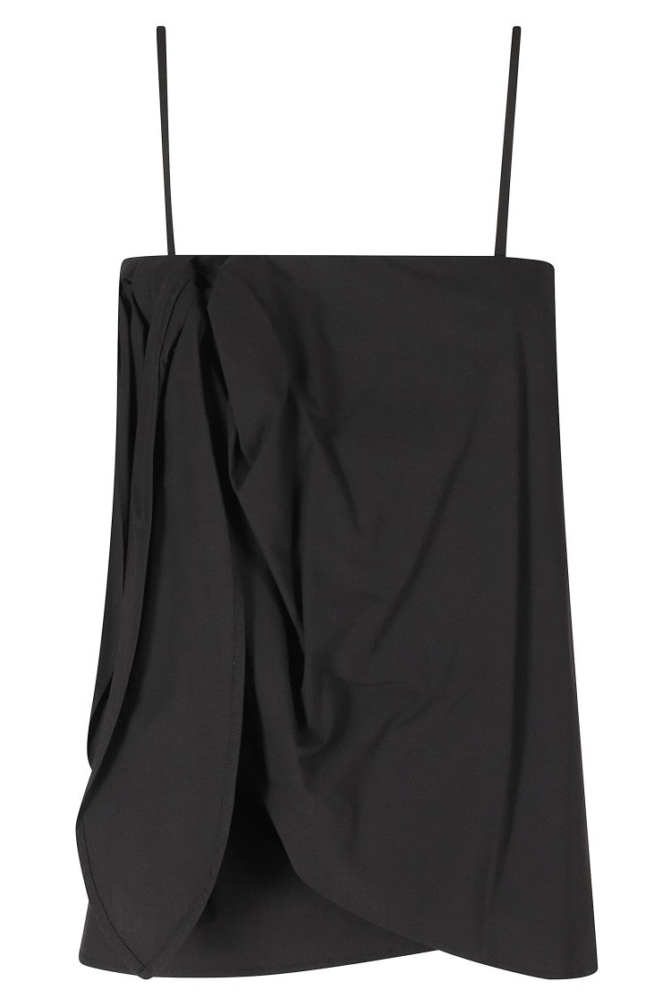 Isabelle Blanche Black Adjustable-Bow Back-Zipper Cotton Tank Top
