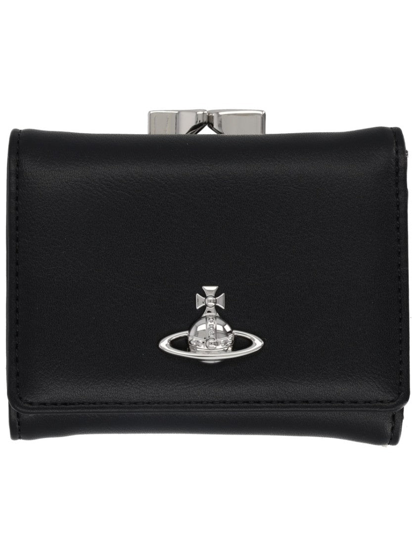 Vivienne Westwood Compact Black Wallet With Silver-Tone Orb Emblem