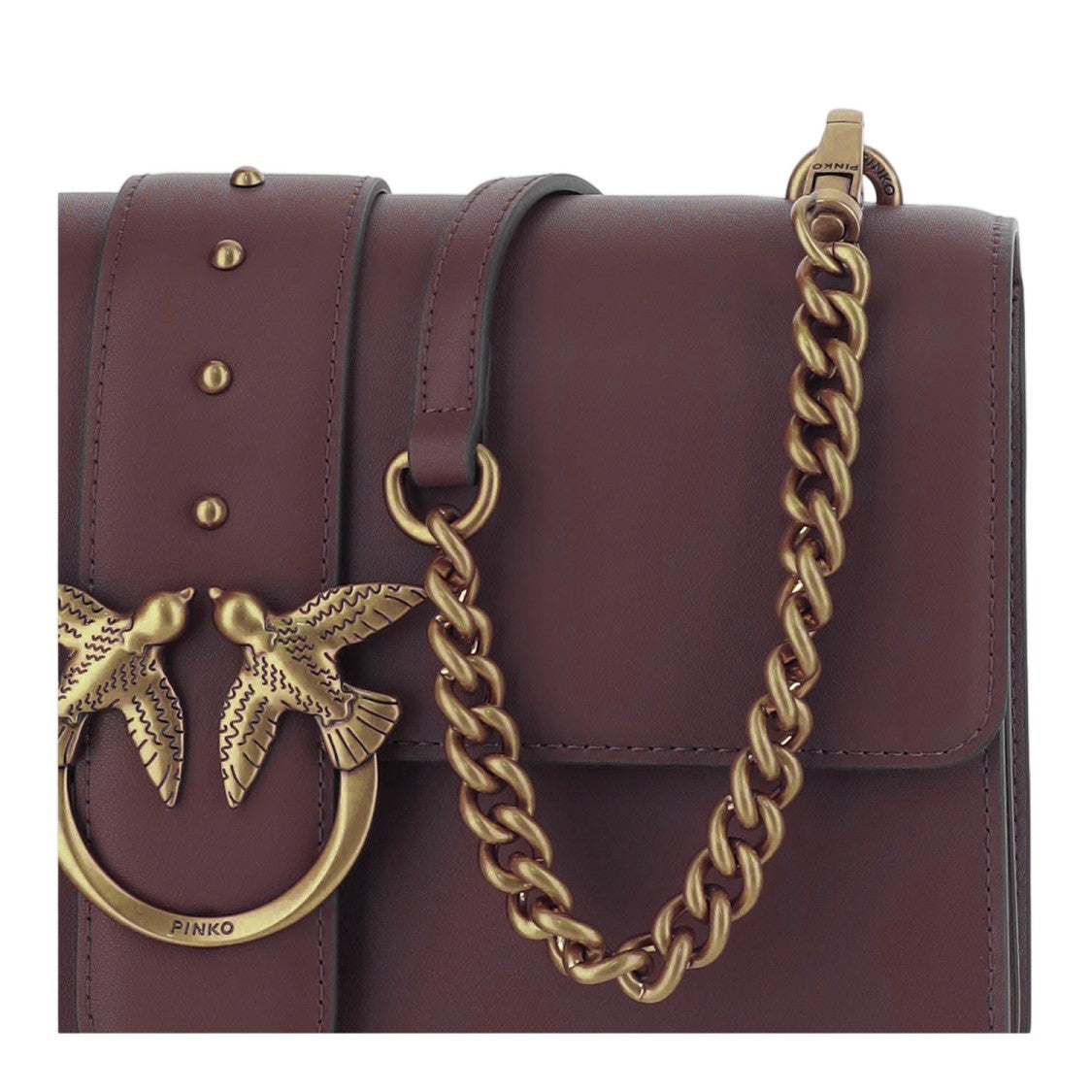 Pinko Dark Red Love One Classic Leather Shoulder Bag