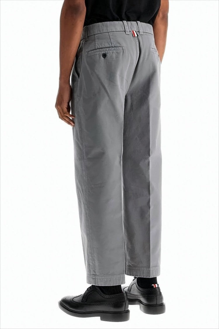 Thom Browne Straight Grey Pants With Mid-Rise Waist And Tailored Silhouette