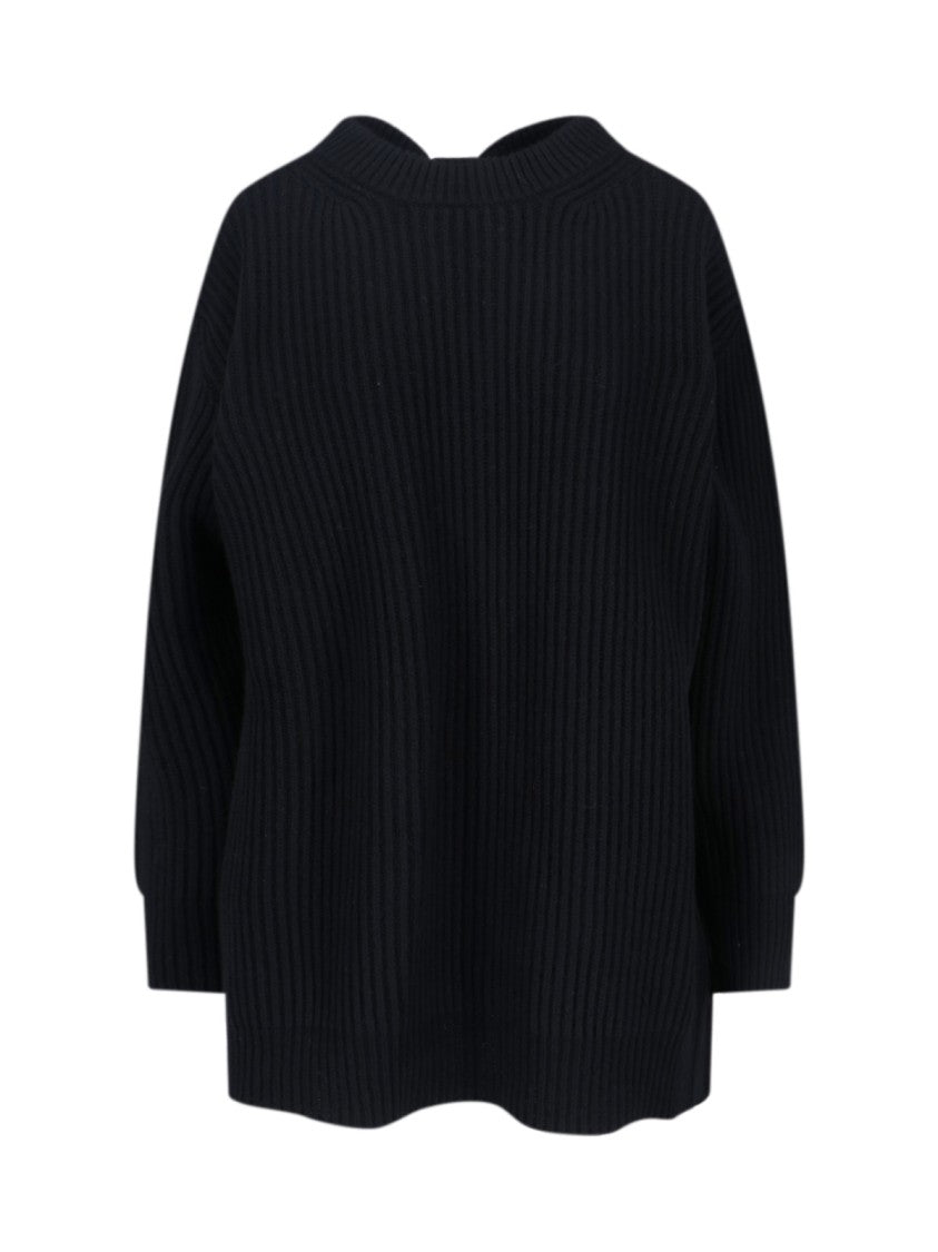 Mm6 By Maison Margiela Wool Blend Knit Dress With Contrasting Back Panel And Logo Detail