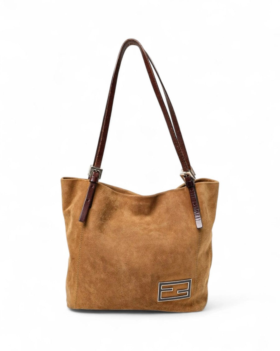 Fendi Small Square Tote In Brown Suede