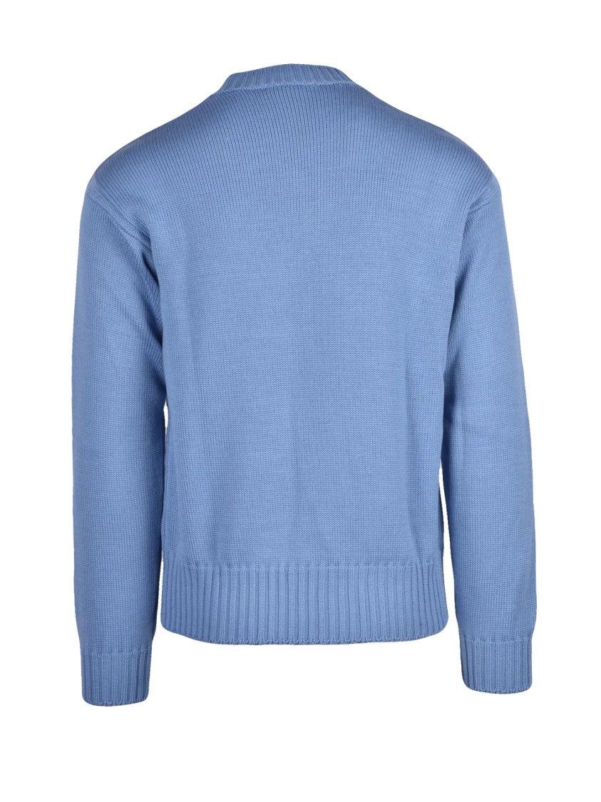 Daniele Fiesoli Light Blue Crew Neck Sweater With Ribbed Details