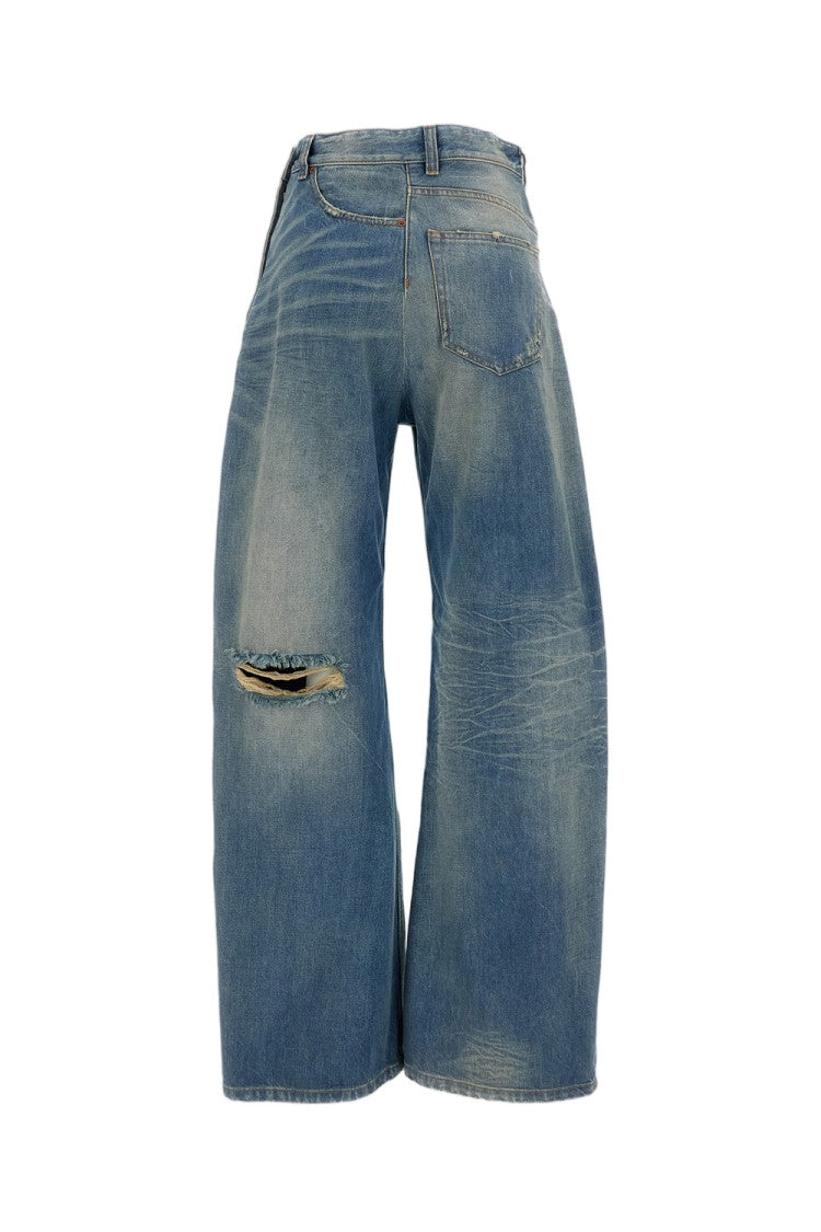 Mm6 By Maison Margiela Distressed Wide-Leg Jeans With Iconic Numeric Patch