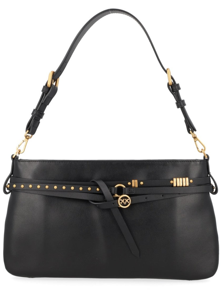 Pinko Black Belt Medium Leather Shoulder Bag