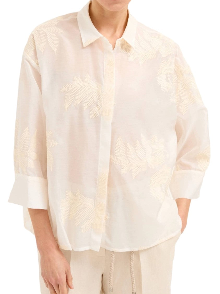 Biancalancia Semi-Sheer Floral Embroidery Blouse