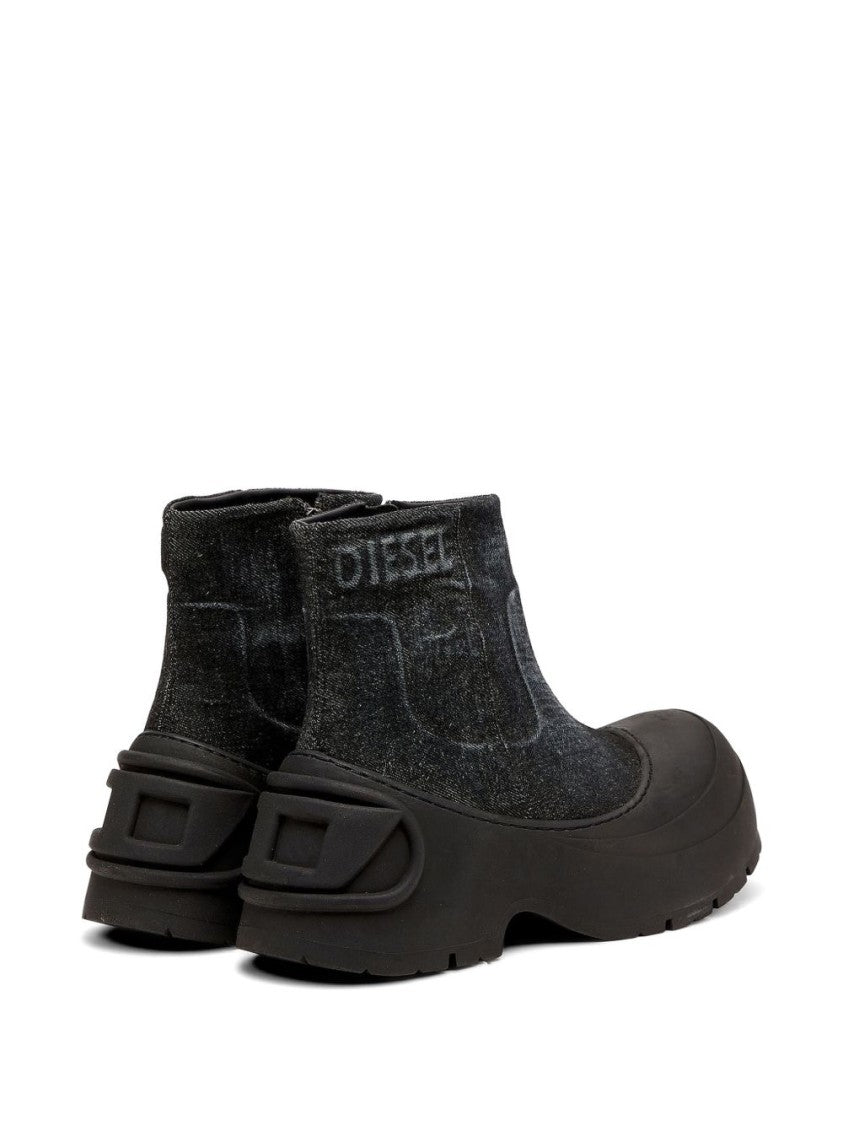 Diesel Ankle-High Textured Black Boots With Robust Sole