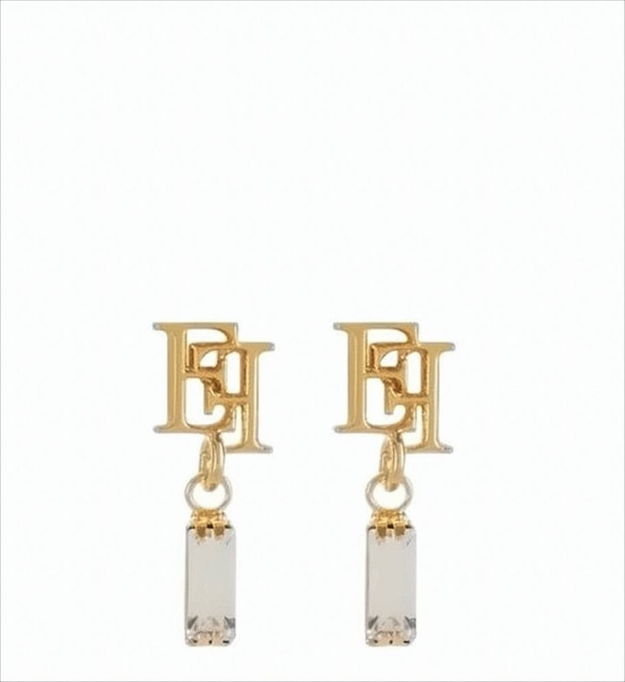Elisabetta Franchi Gold-Finish Metal Drop Earrings With Logo Motif