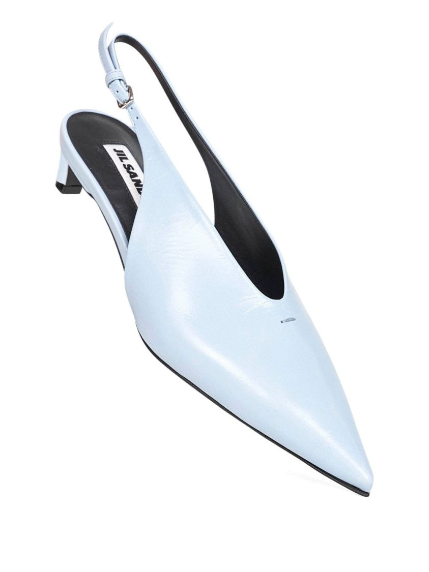 Jil Sander Light Blue Leather High Rounded V-Neck Pumps