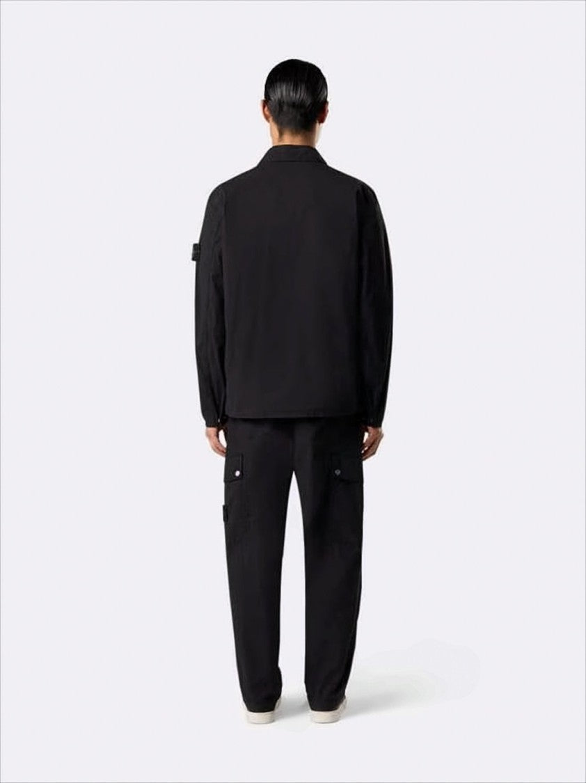 Stone Island Black Jacket With Classic Collar And Distinctive Patch