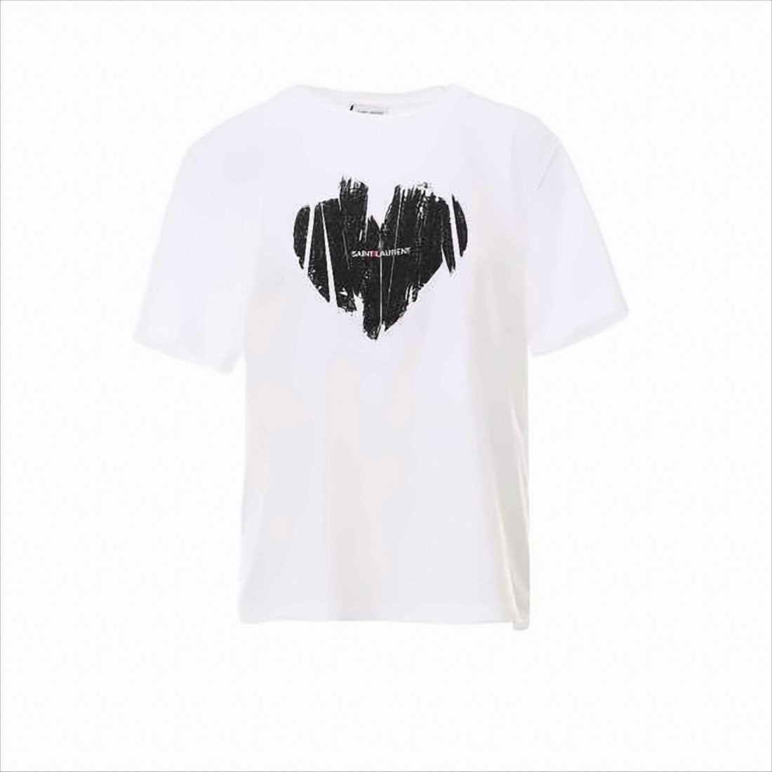 Saint Laurent White Cotton Saint Laurent T-Shirt With Bold Heart Graphic