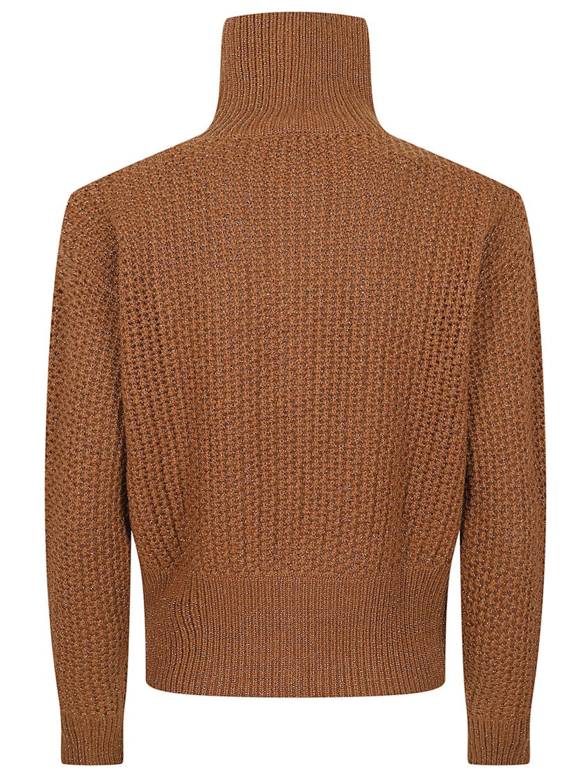 Max Mara Cropped Textured Knit Sweater With High Ribbed Collar