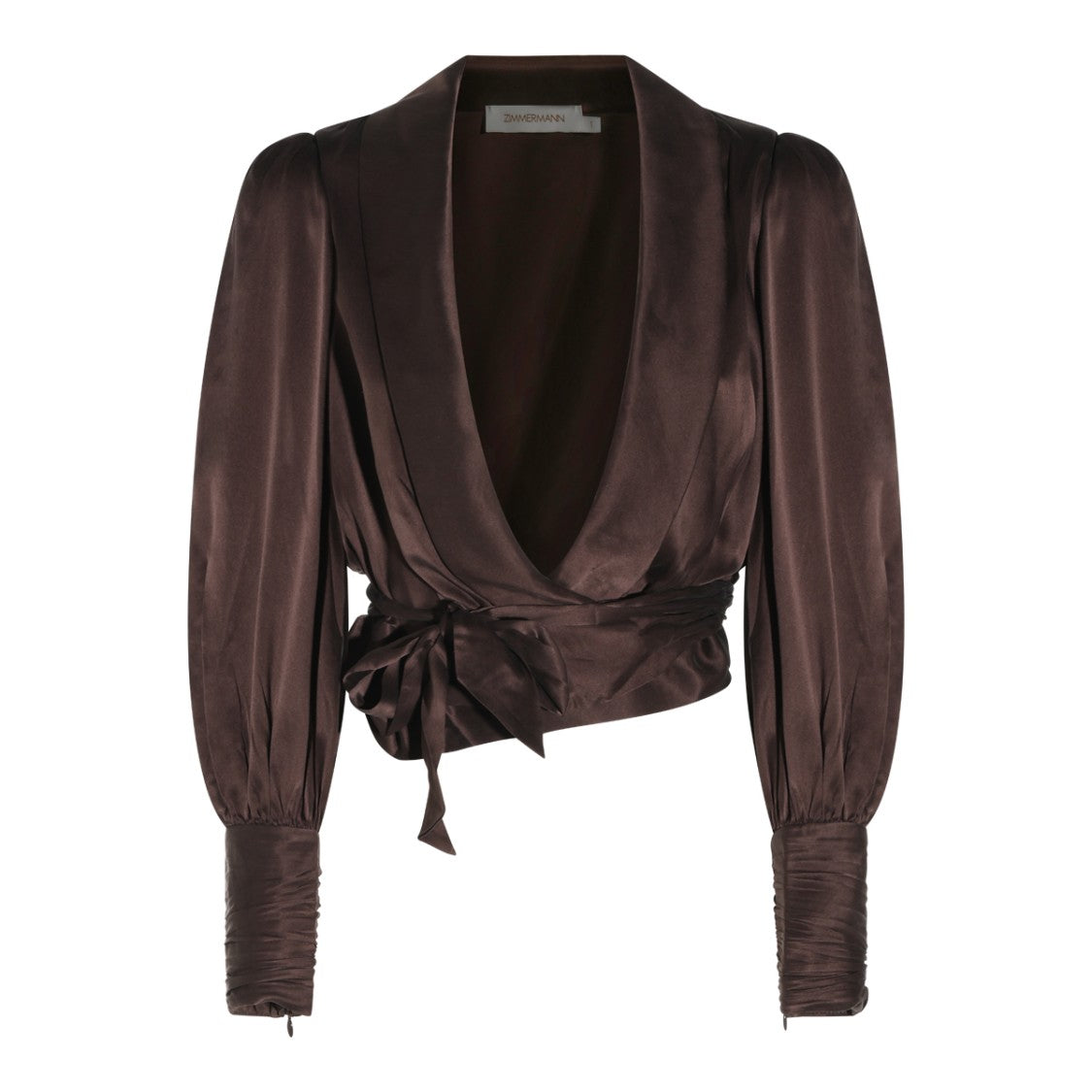 Zimmermann Deep V-Neck Ruched Shawl Collar Wrap Blouse